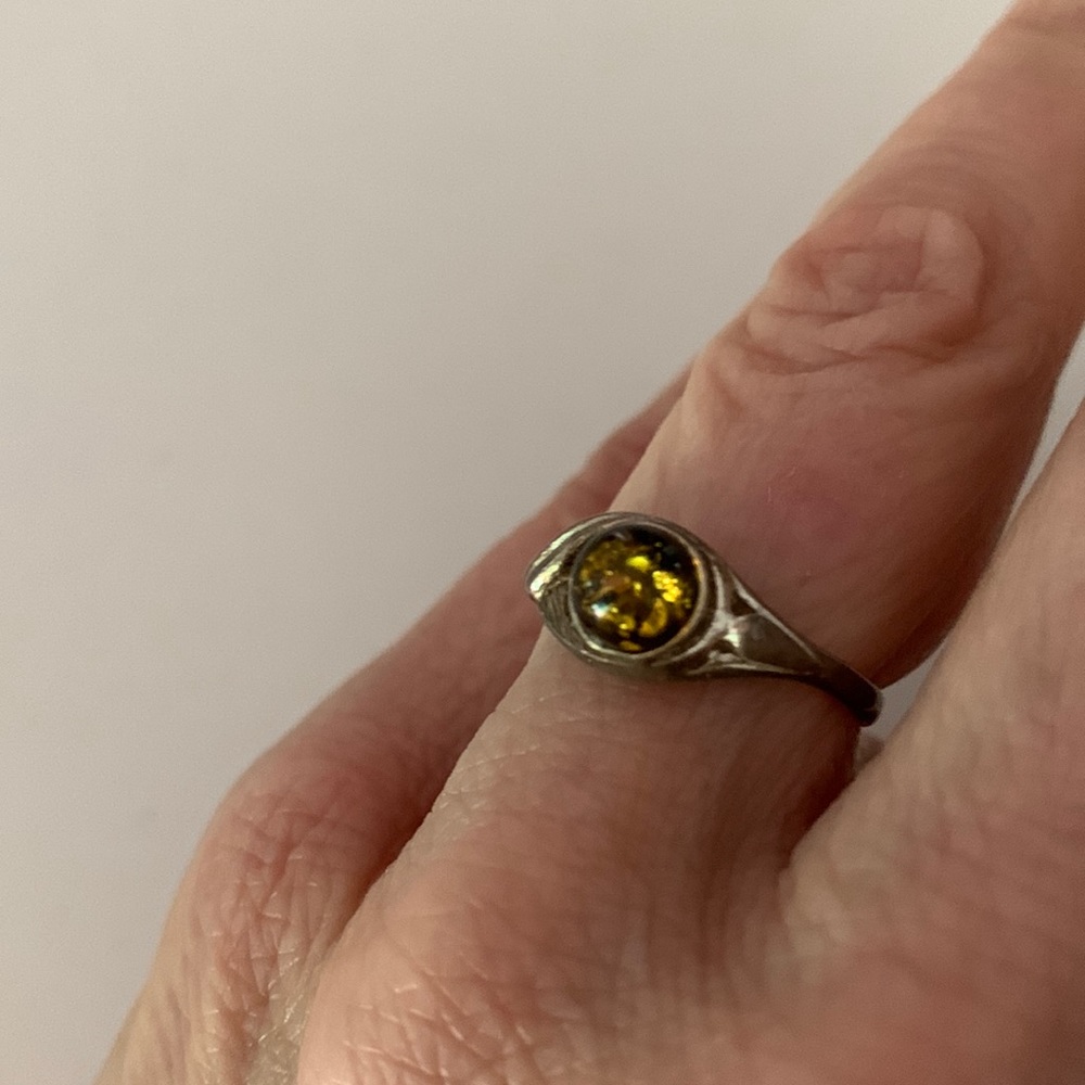 Green amber in sterling silver ring